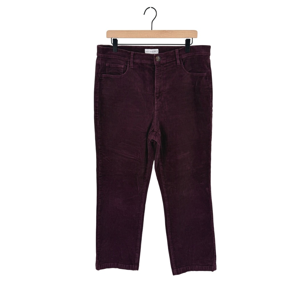 LOFT Corduroy Pants Burgundy Size 14 High Rise Straight Leg Dark Academia Preppy